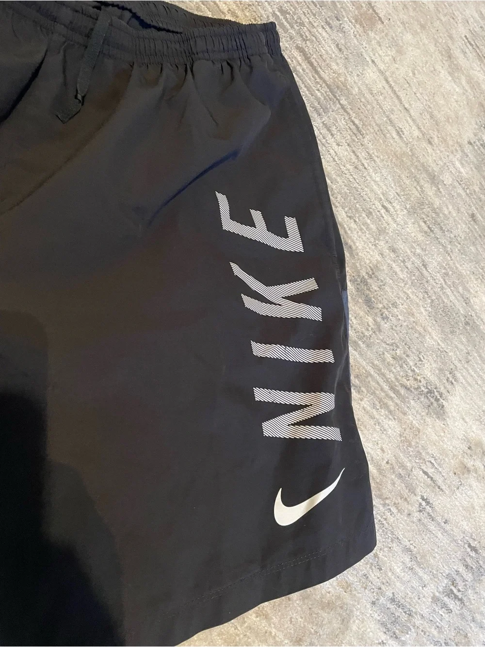 Nike Men's Black Athletic Shorts with Large Side Script- EUC